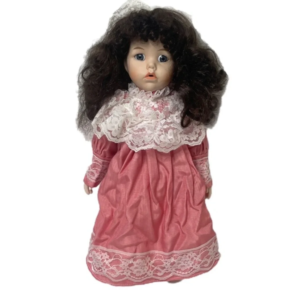 Vintage Music Box Doll Porcelain Musical Mermosa Cottage Core Lace Collectible